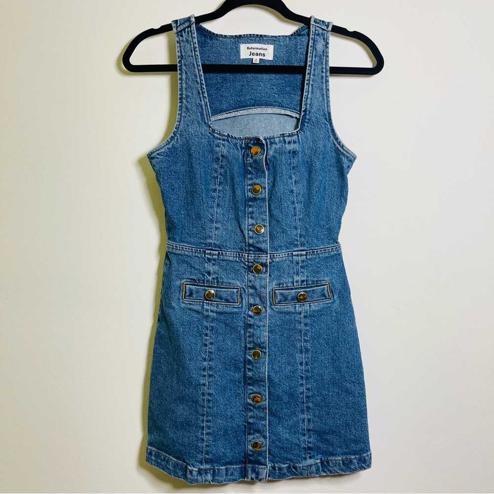 REFORMATION Dionne Stretch-Denim Mini Dress - Picture 4 of 8